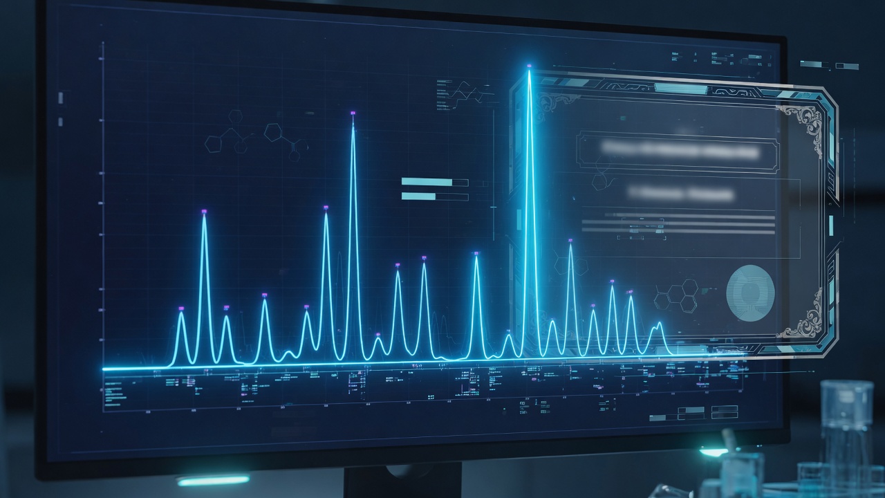 Analytical chemistry visualization representing peptide certificates of analysis